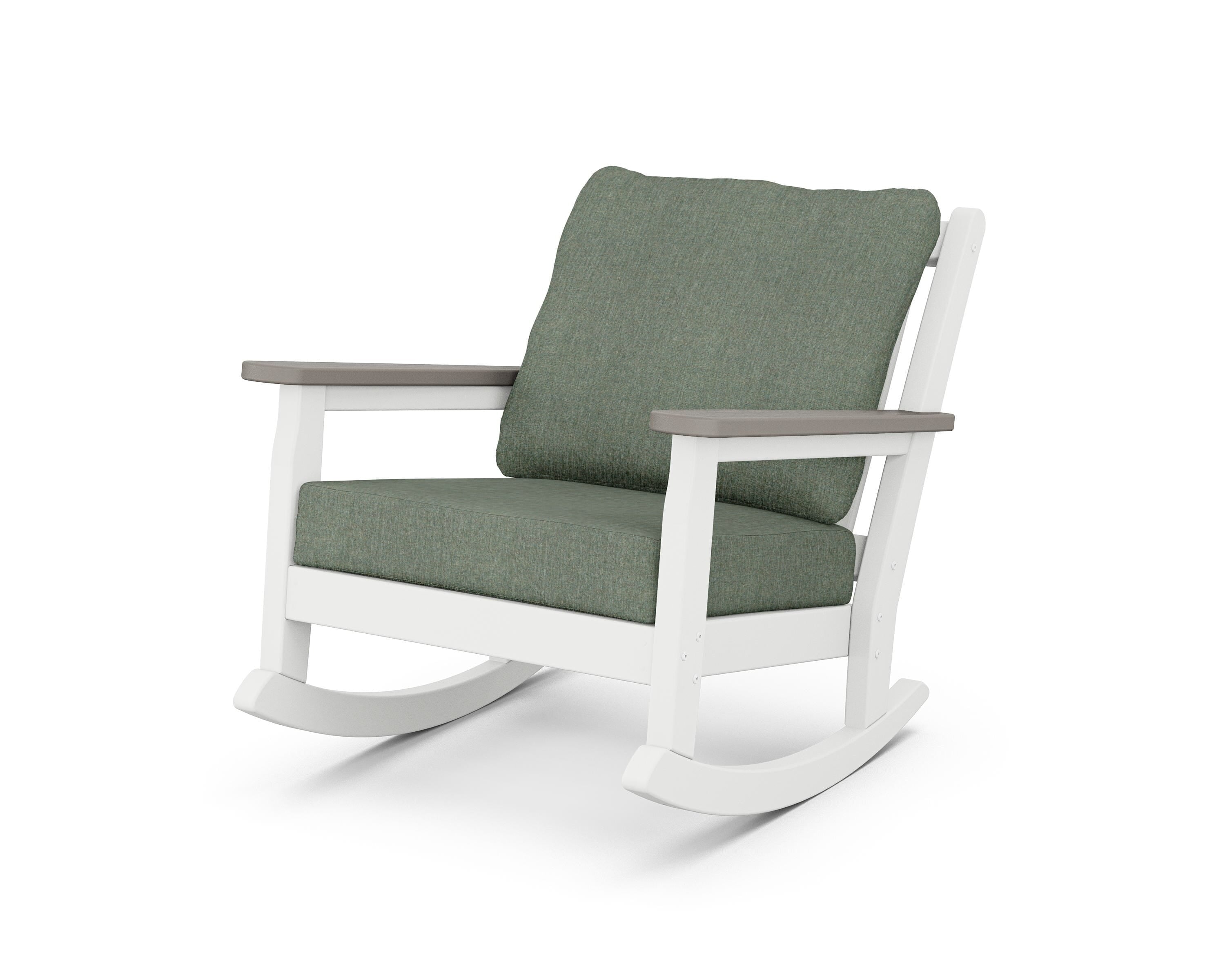 POLYWOOD® Chippendale Deep Seating Rocking Chair in White / Driftwood / Cast Sage