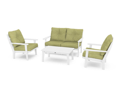 POLYWOOD® Lakeside 4-Piece Deep Seating Set in White / Chartreuse Boucle