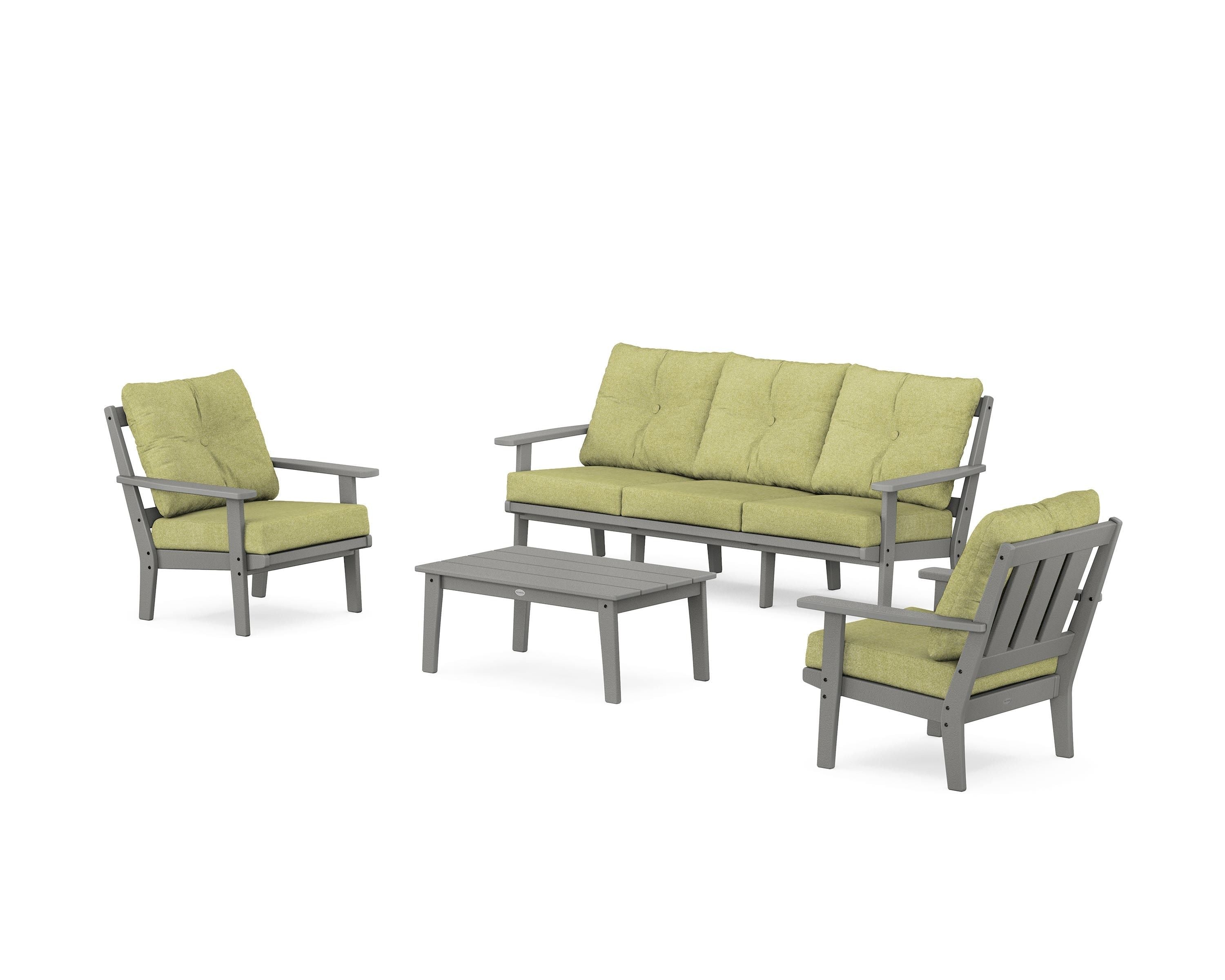 POLYWOOD® Oxford 4-Piece Deep Seating Set with Sofa in Slate Grey / Chartreuse Boucle