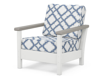 POLYWOOD® Harbour Deep Seating Chair in White / Driftwood / Trellis Sky Blue