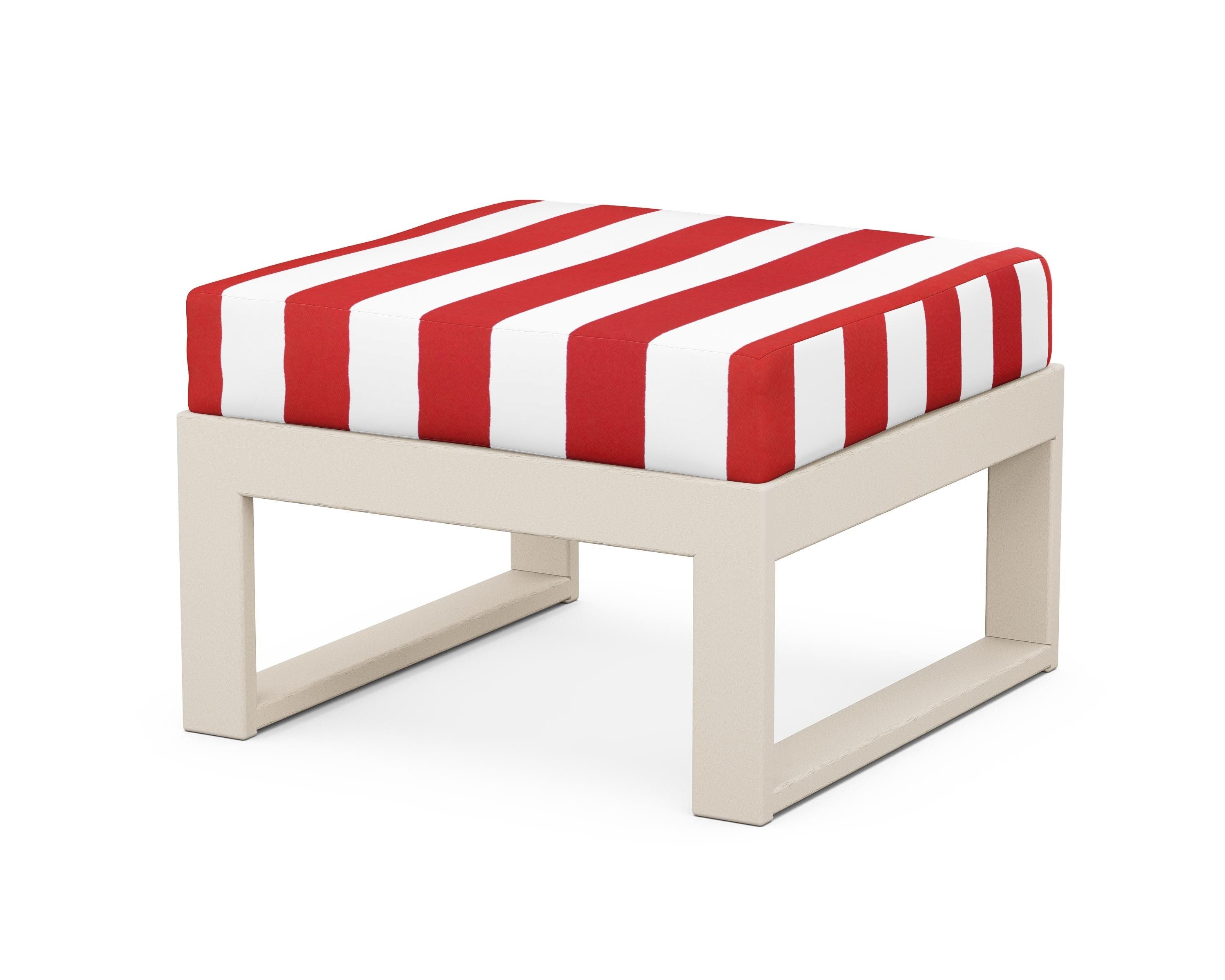 Unbranded Modular Ottoman - Modern in Sand / Cabana Stripe Crimson
