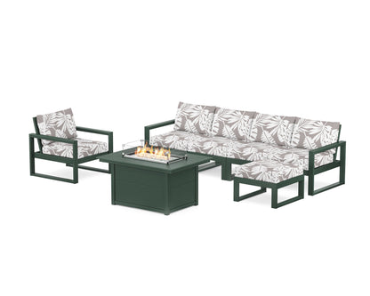 POLYWOOD® EDGE Sectional Lounge and Fire Pit Set in Green / Leaf Grey Mist