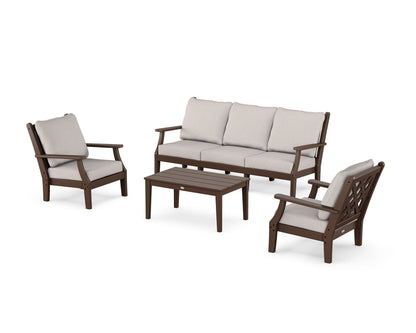 Country Living Wovendale 4-Piece Deep Seating Set with Sofa in Mahogany / Dune Burlap
