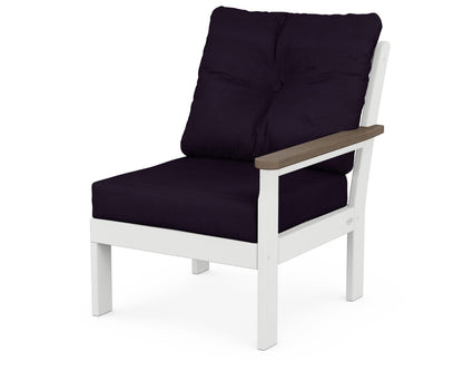 POLYWOOD® Vineyard Modular Right Arm Chair in White / Kona / Navy Linen