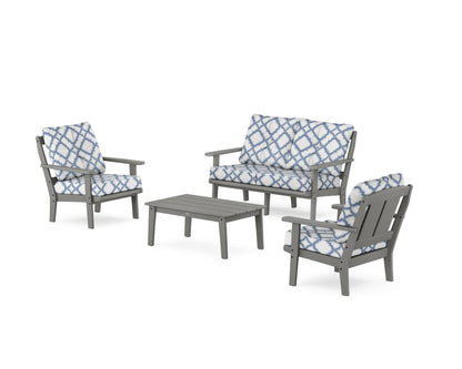POLYWOOD® Mission 4-Piece Deep Seating Set with Loveseat in Slate Grey / Trellis Sky Blue