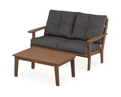 POLYWOOD® Lakeside 2-Piece Lounge Loveseat Set in Teak / Ash Charcoal