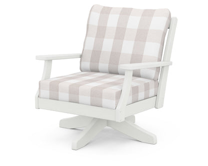 POLYWOOD® Braxton Deep Seating Swivel Chair in Vintage White / Buffalo Plaid Dune Burlap