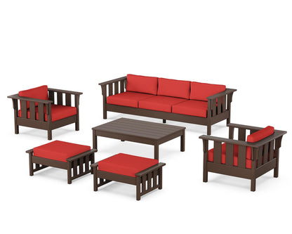 Martha Stewart by POLYWOOD® Acadia 6-Piece Lounge Sofa Set in Mahogany / Crimson Linen