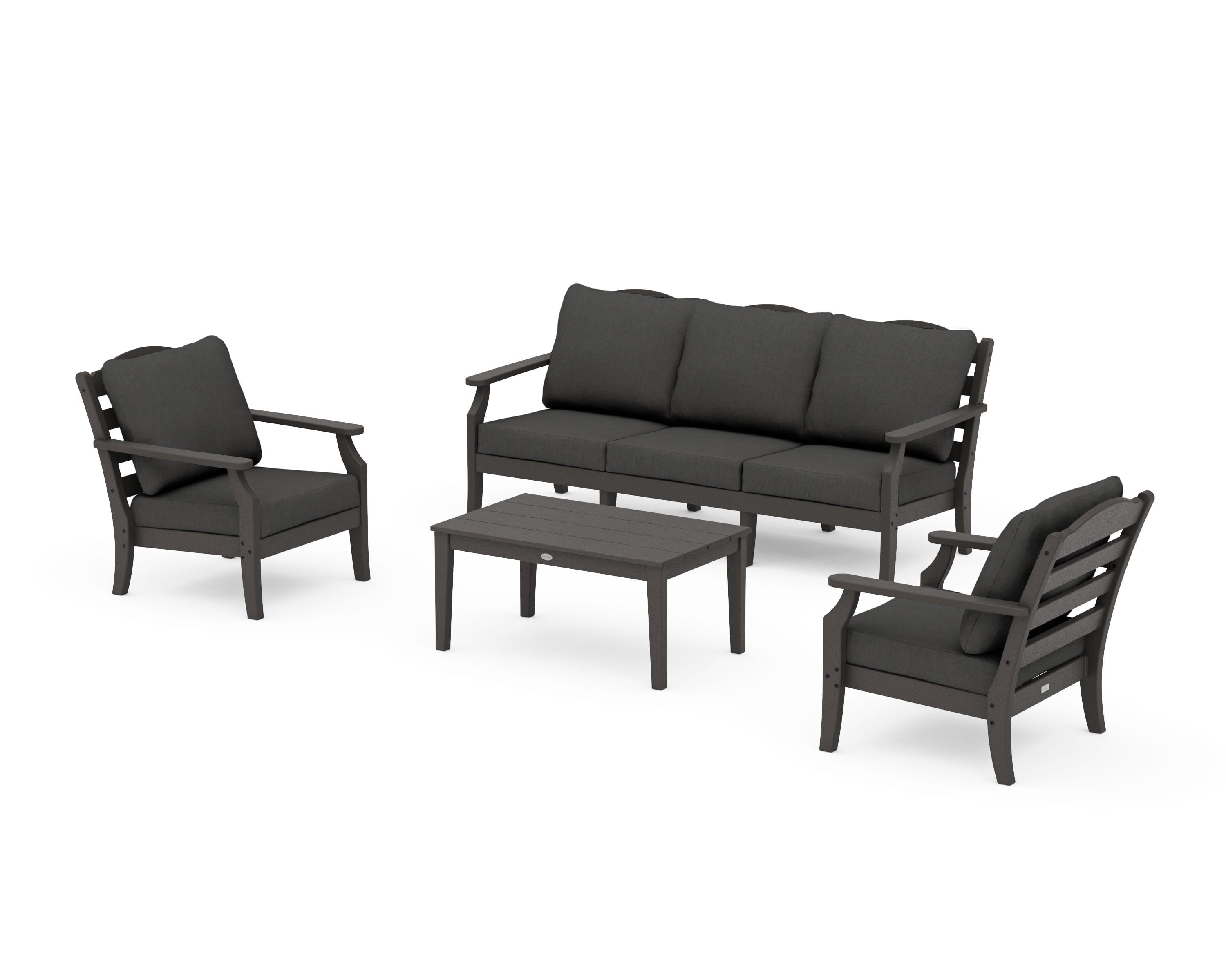 Draper James™ by  POLYWOOD® Savannah 4-Piece Deep Seating Set with Sofa in Vintage Coffee / Spectrum Carbon