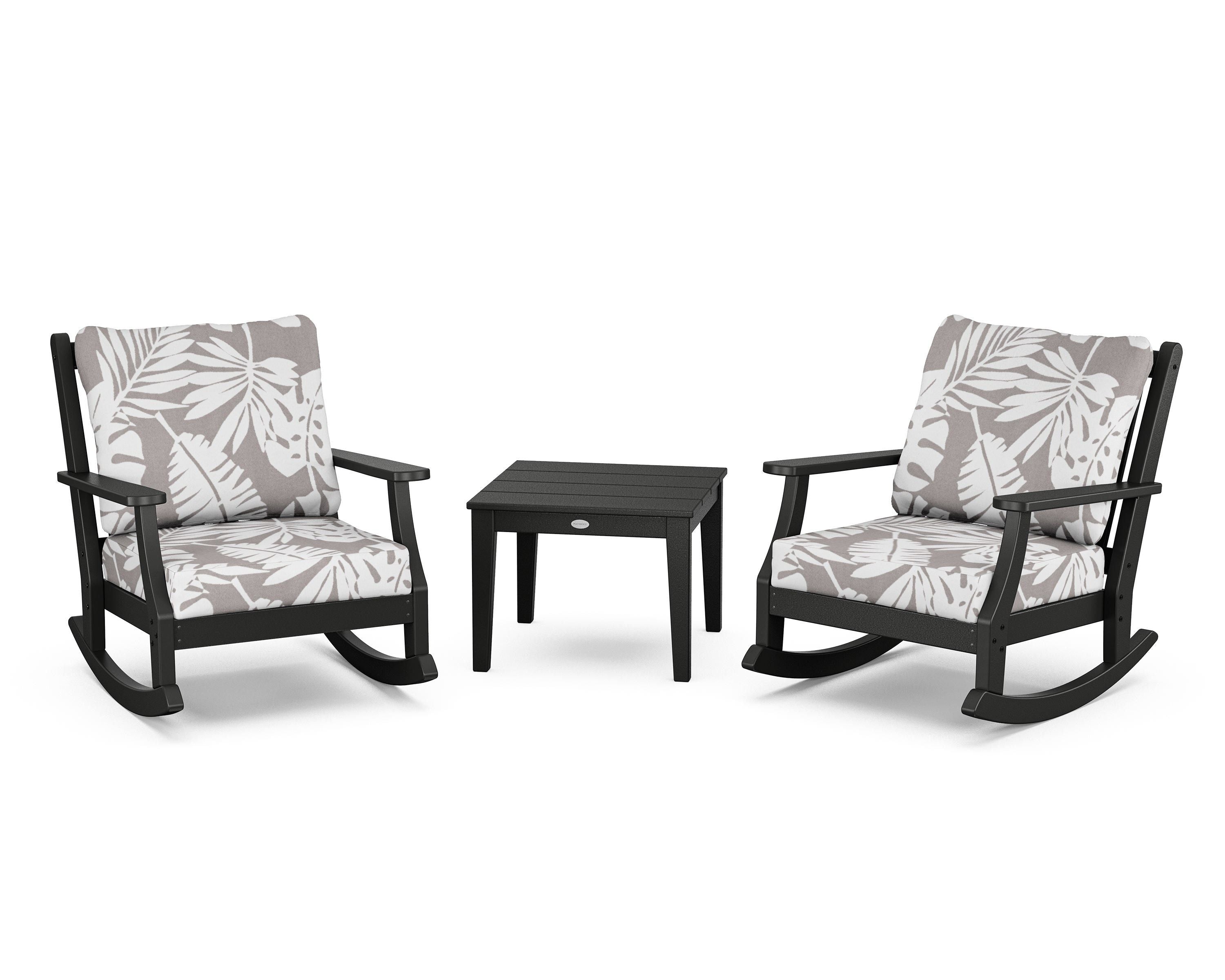 Country Living Wovendale 3-Piece Deep Seating Rocker Set in Black / Leaf Grey Mist