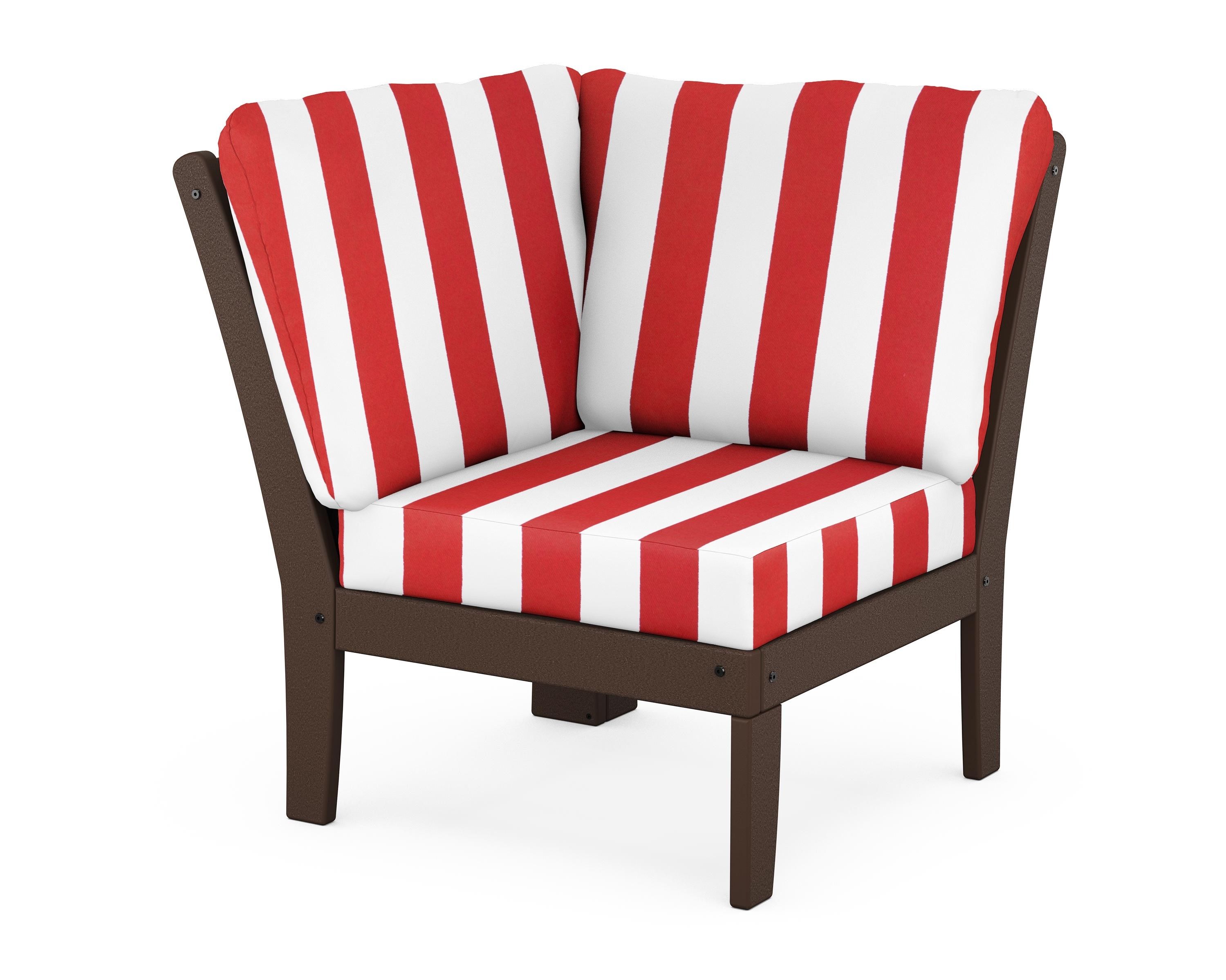 POLYWOOD® Braxton Modular Corner Chair in Mahogany / Cabana Stripe Crimson