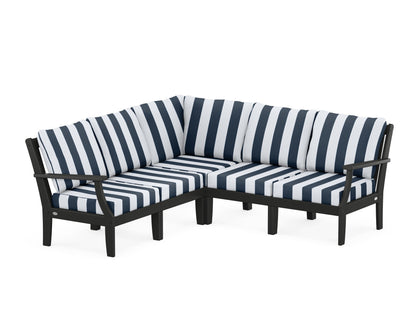 POLYWOOD® Braxton Modular 5-Piece Deep Seating Set in Black / Cabana Stripe Marine Indigo