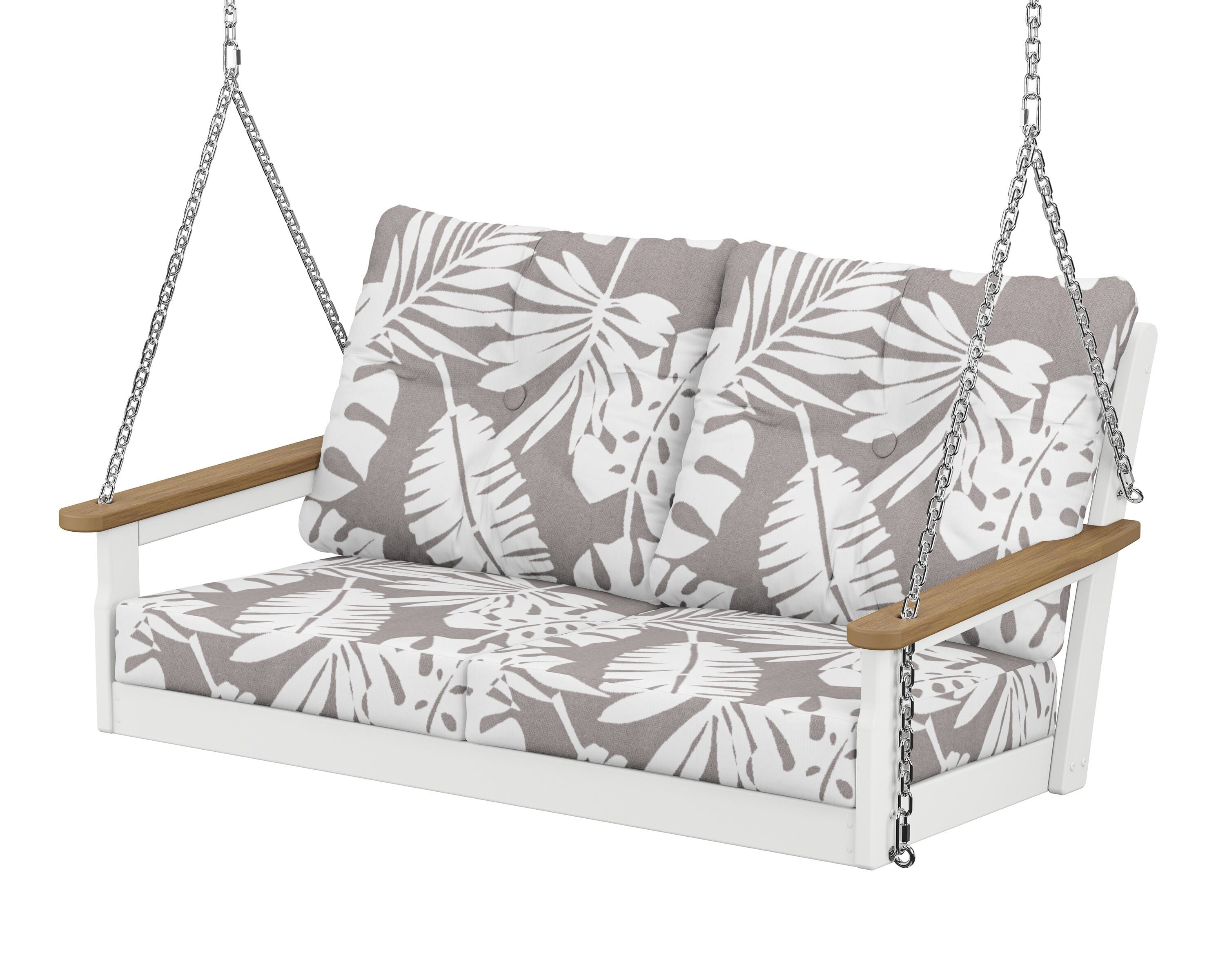 POLYWOOD® Vineyard Deep Seating Swing in White / Natural / Leaf Grey Mist