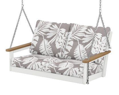 POLYWOOD® Vineyard Deep Seating Swing in White / Natural / Leaf Grey Mist