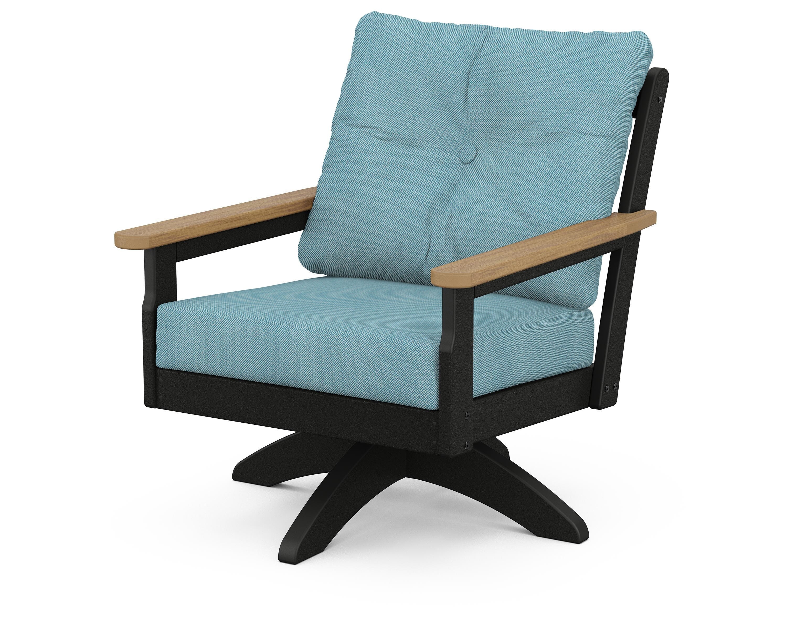 POLYWOOD® Vineyard Deep Seating Swivel Chair in Black / Natural / Lattice Sky Blue
