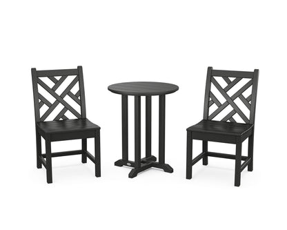 POLYWOOD® Chippendale Side Chair 3-Piece Round Bistro Dining Set in Black