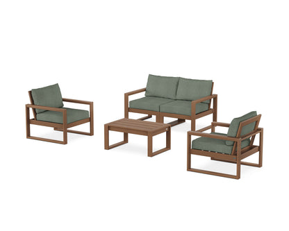 POLYWOOD® EDGE Sectional 4-Piece Deep Seating Set with Loveseat in Teak / Cast Sage