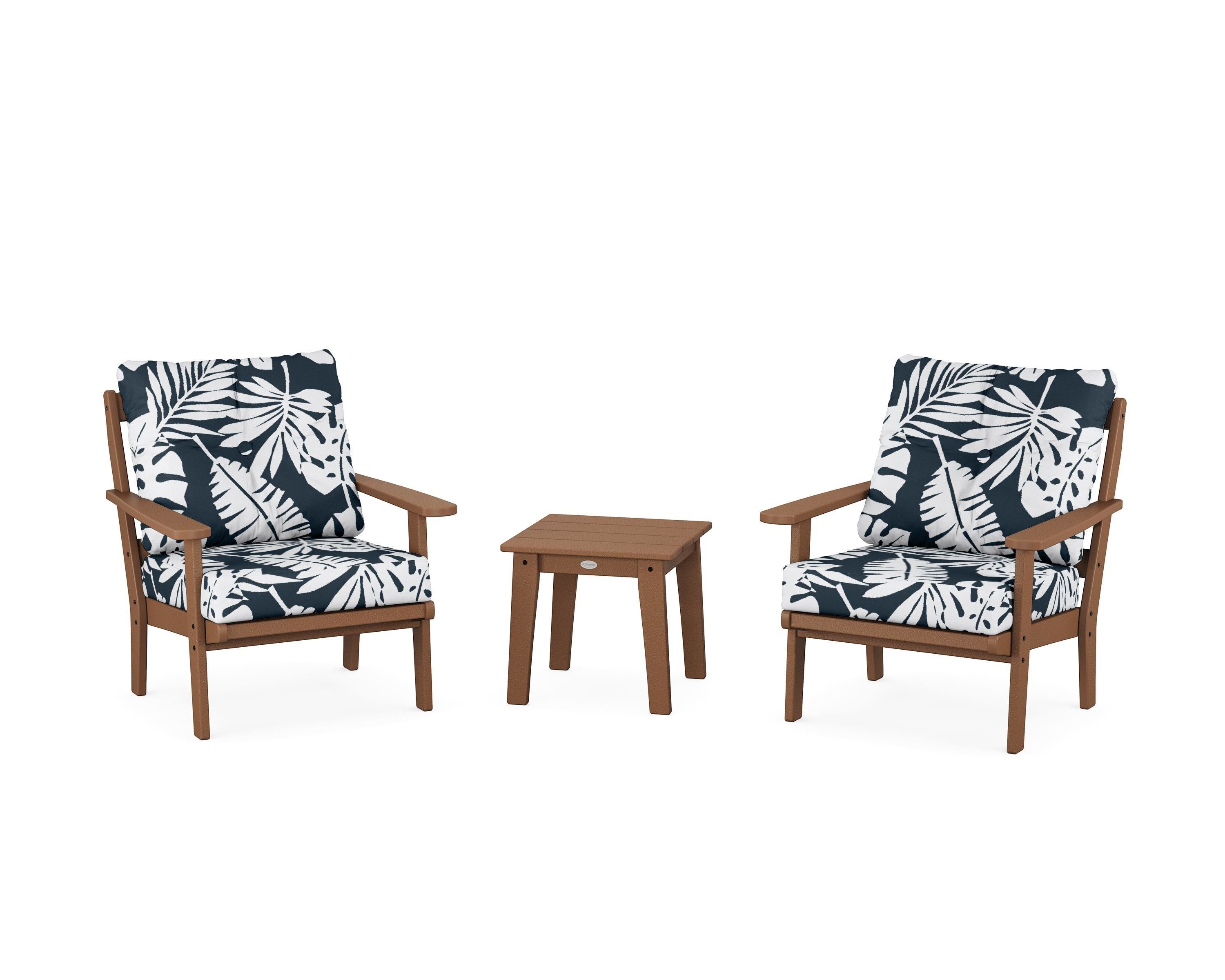 POLYWOOD® Mission 3-Piece Deep Seating Set in Teak / Leaf Marine Indigo