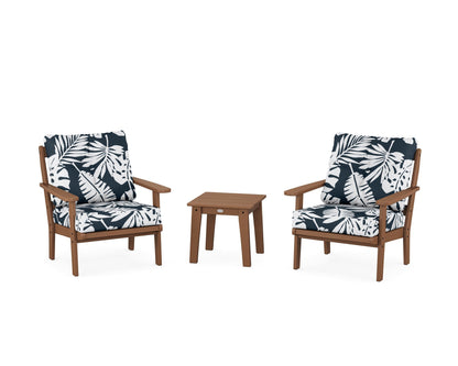 POLYWOOD® Mission 3-Piece Deep Seating Set in Teak / Leaf Marine Indigo