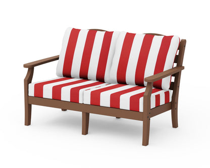 Draper James™ by  POLYWOOD® Savannah Deep Seating Loveseat in Teak / Cabana Stripe Crimson