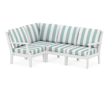 POLYWOOD® Braxton Modular 4-Piece Deep Seating Set in White / Cabana Stripe Glacier Spa