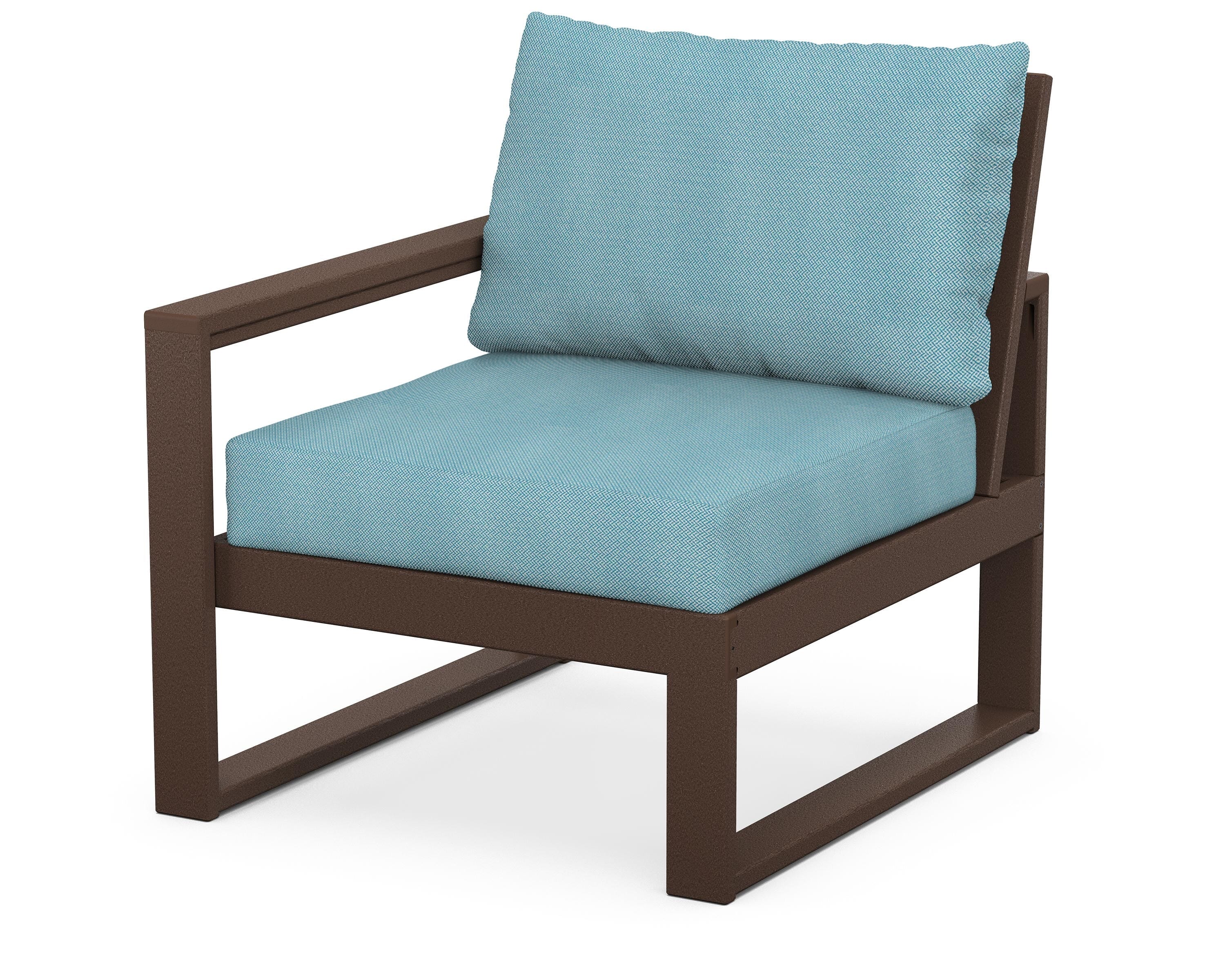 POLYWOOD® EDGE Modular Left Arm Chair in Mahogany / Lattice Sky Blue