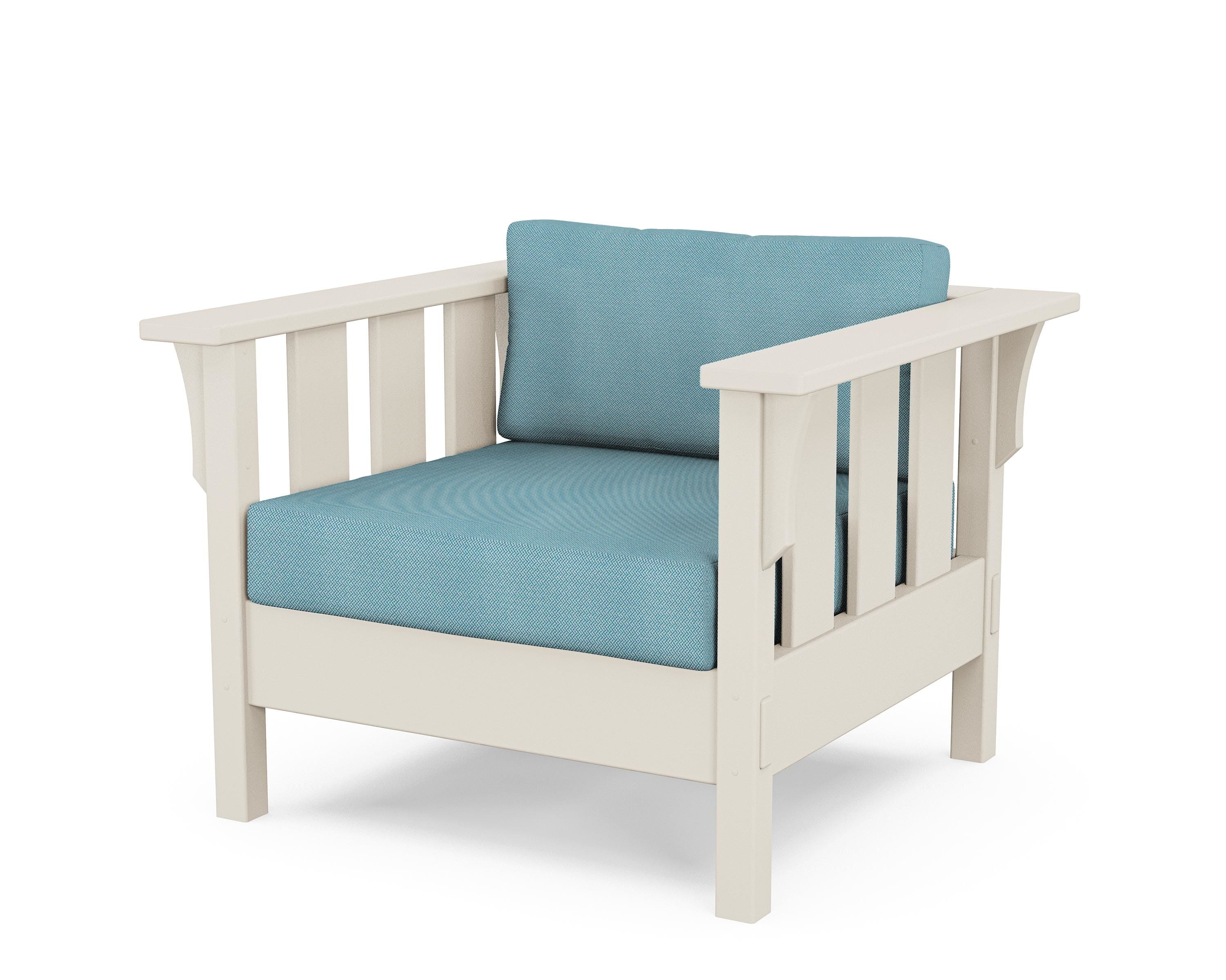 Martha Stewart by POLYWOOD® Acadia Deep Seating Chair in Sand / Lattice Sky Blue