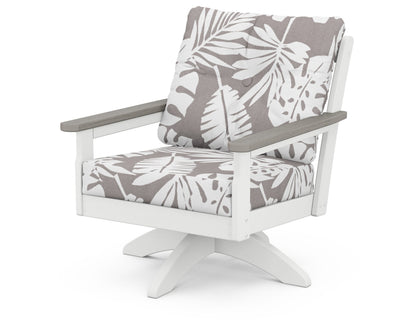 POLYWOOD® Vineyard Deep Seating Swivel Chair in White / Driftwood / Leaf Grey Mist