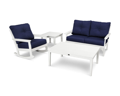 POLYWOOD® Vineyard 4-Piece Deep Seating Rocker Set in White / Navy