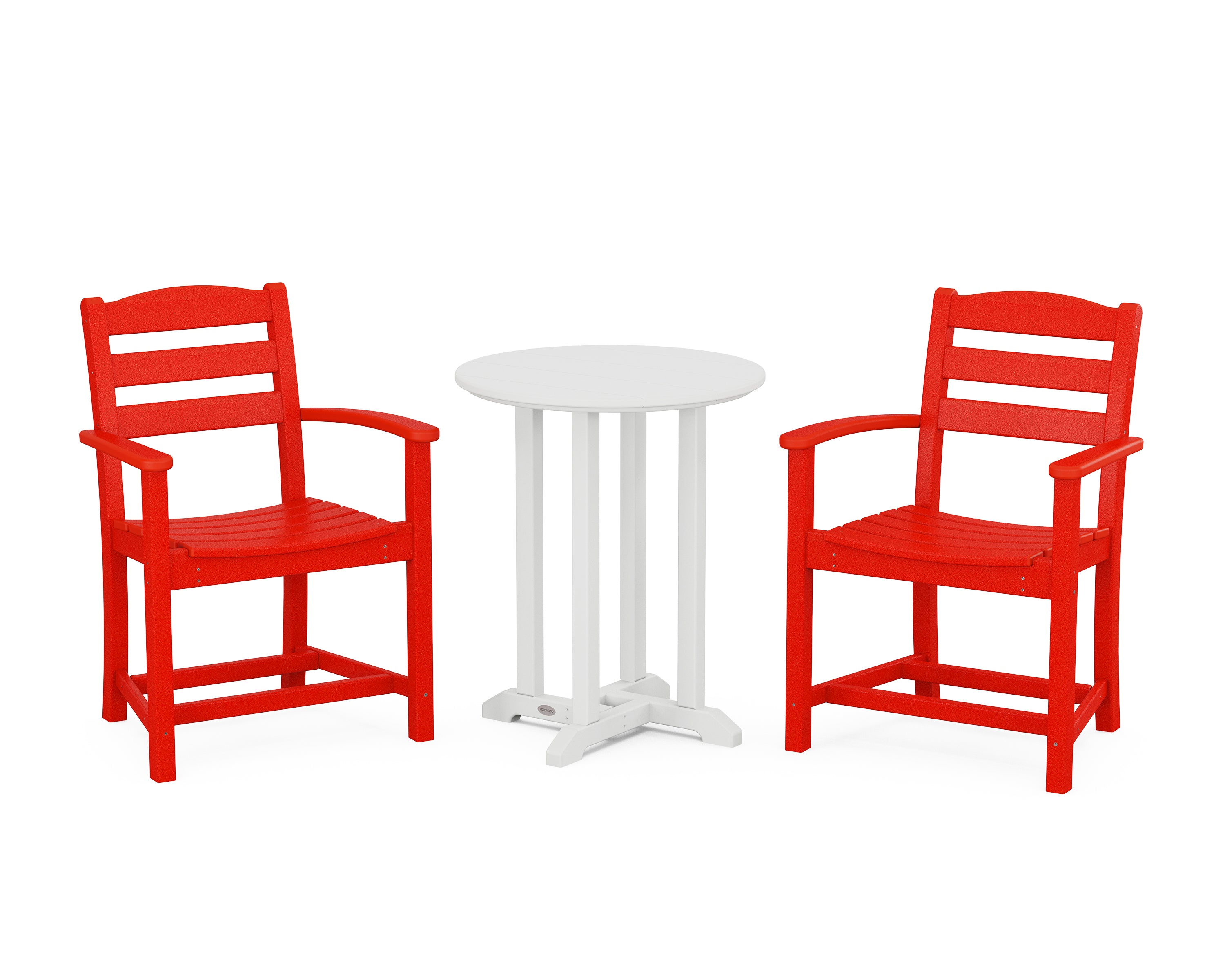 POLYWOOD® La Casa Café 3-Piece Round Bistro Dining Set in Sunset Red / White