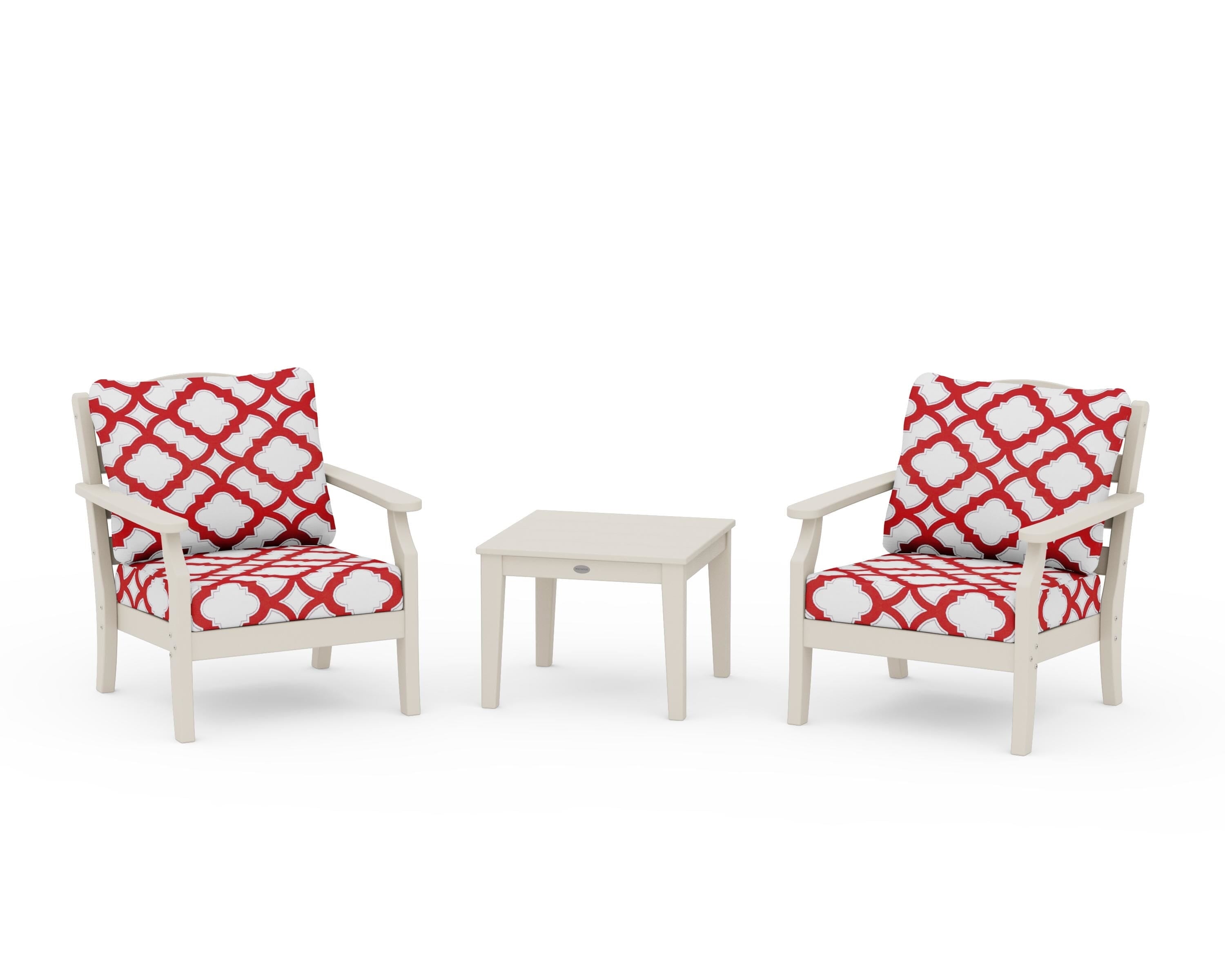 Draper James™ by  POLYWOOD® Savannah 3-Piece Deep Seating Set in Sand / Trellis Crimson