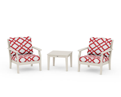 Draper James™ by  POLYWOOD® Savannah 3-Piece Deep Seating Set in Sand / Trellis Crimson
