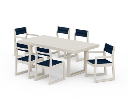 POLYWOOD® EDGE Sling 7-Piece Dining Set in Sand / Navy Blue Sling