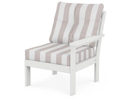 POLYWOOD® Vineyard Modular Right Arm Chair in White / Cabana Stripe Dune Burlap