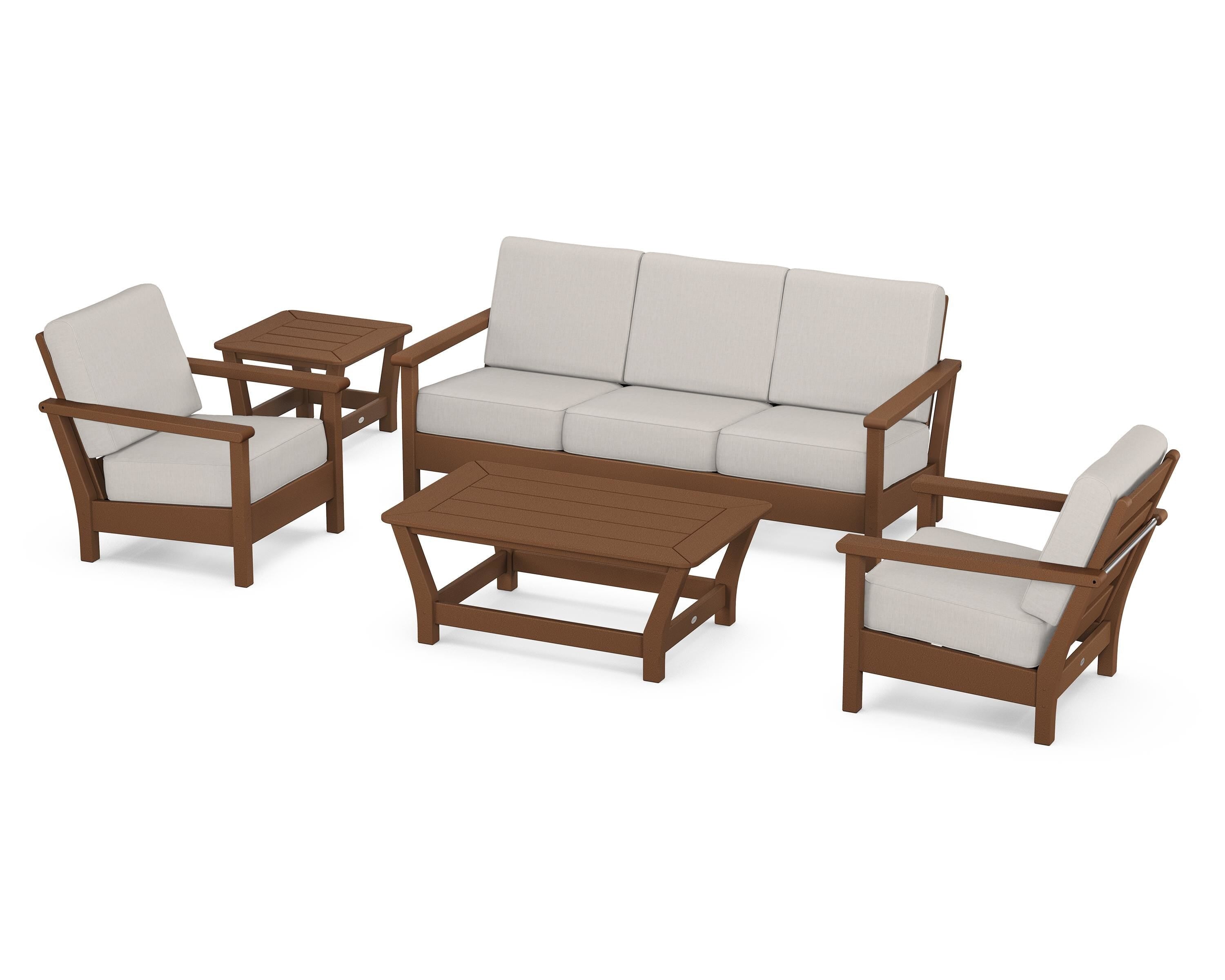 POLYWOOD® Harbour 5-Piece Deep Seating Set in Teak / Cast Ash