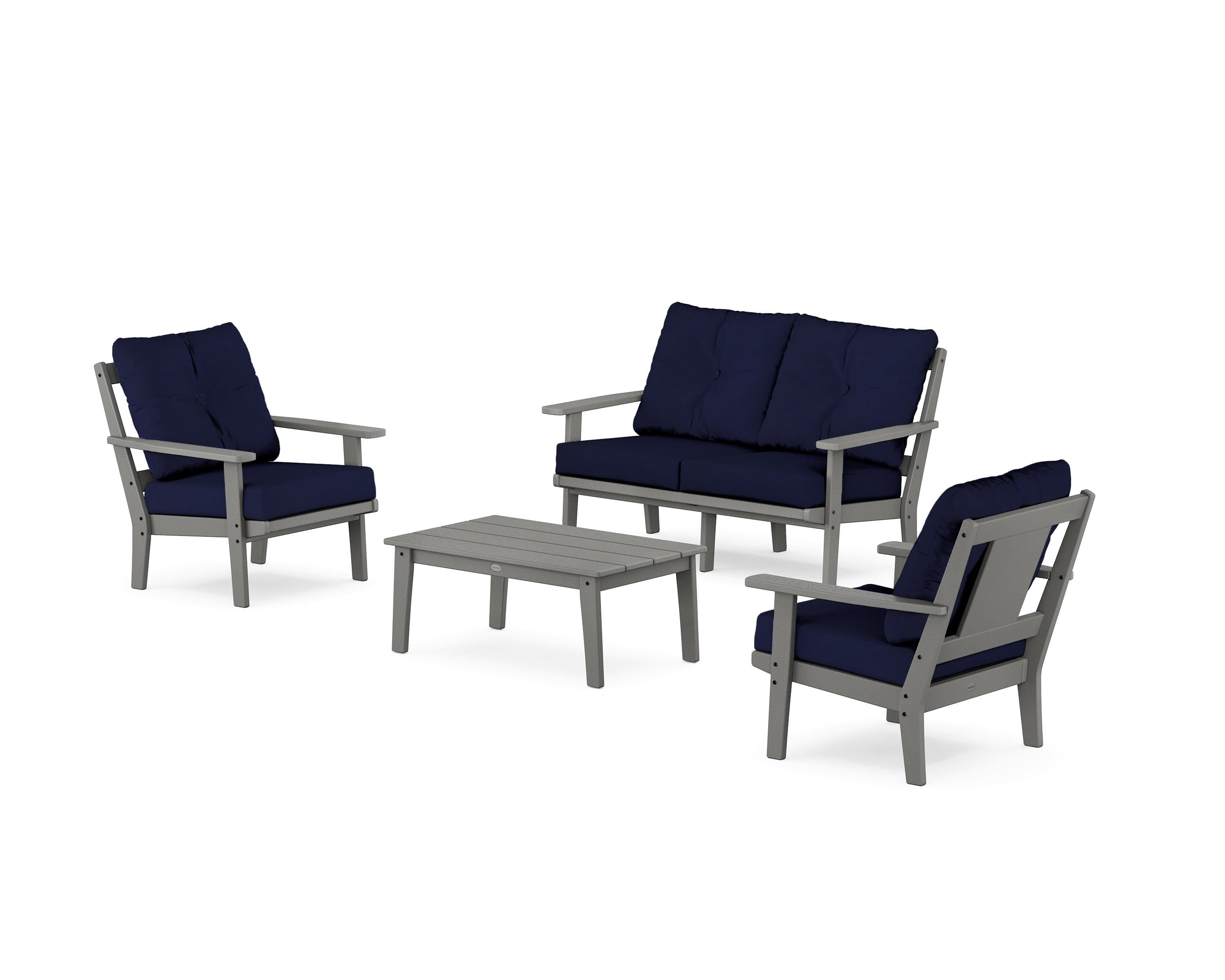POLYWOOD® Prairie 4-Piece Deep Seating Set with Loveseat in Slate Grey / Navy