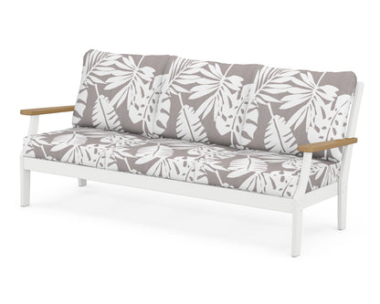 POLYWOOD® Braxton Deep Seating Sofa in White / Natural / Leaf Grey Mist