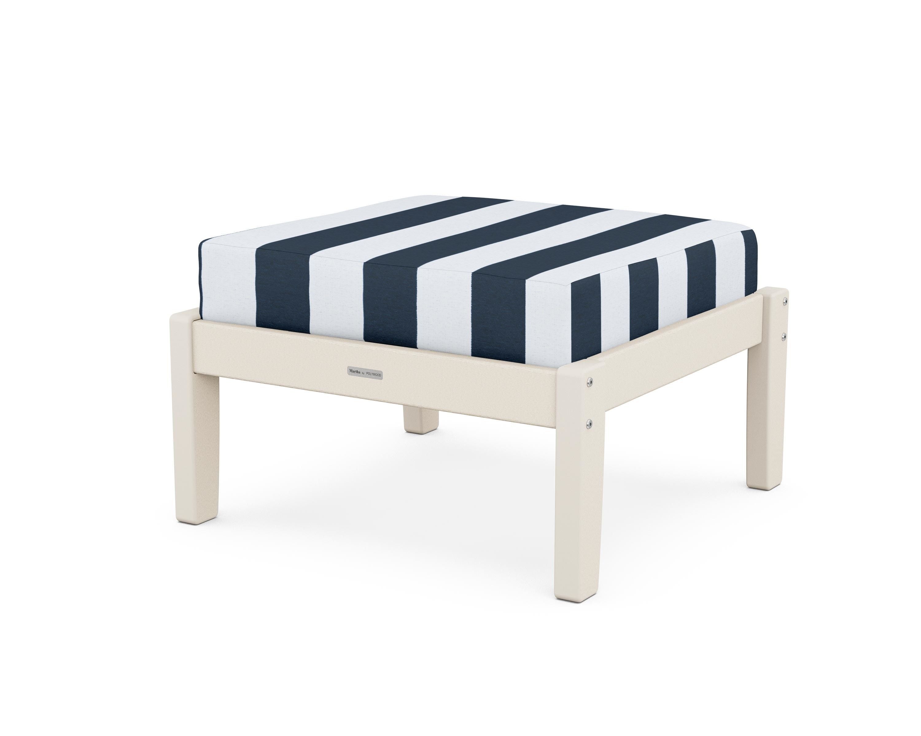 Martha Stewart by POLYWOOD® Chinoiserie Deep Seating Ottoman in Sand / Cabana Stripe Marine Indigo