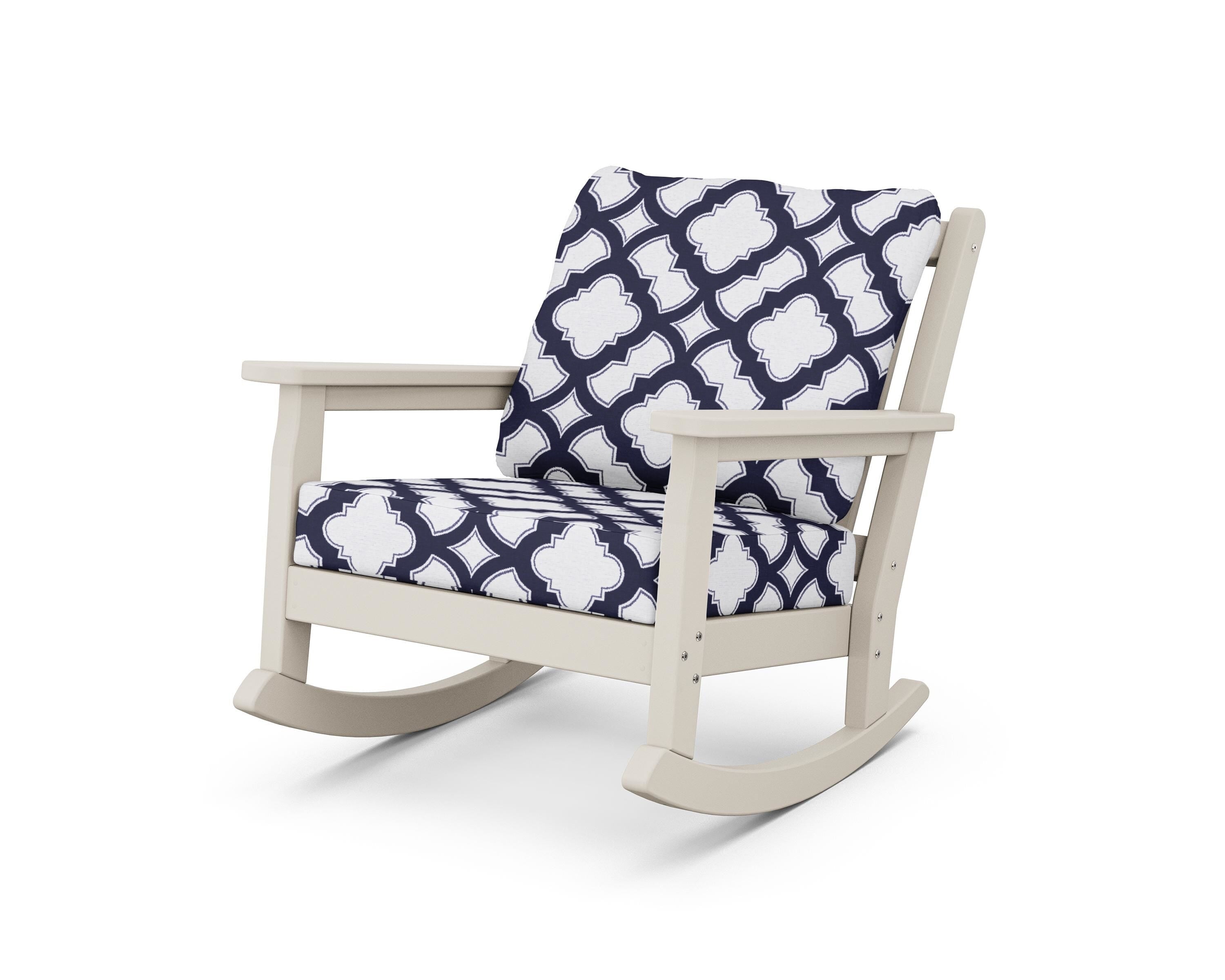 POLYWOOD® Chippendale Deep Seating Rocking Chair in Sand / Trellis Navy