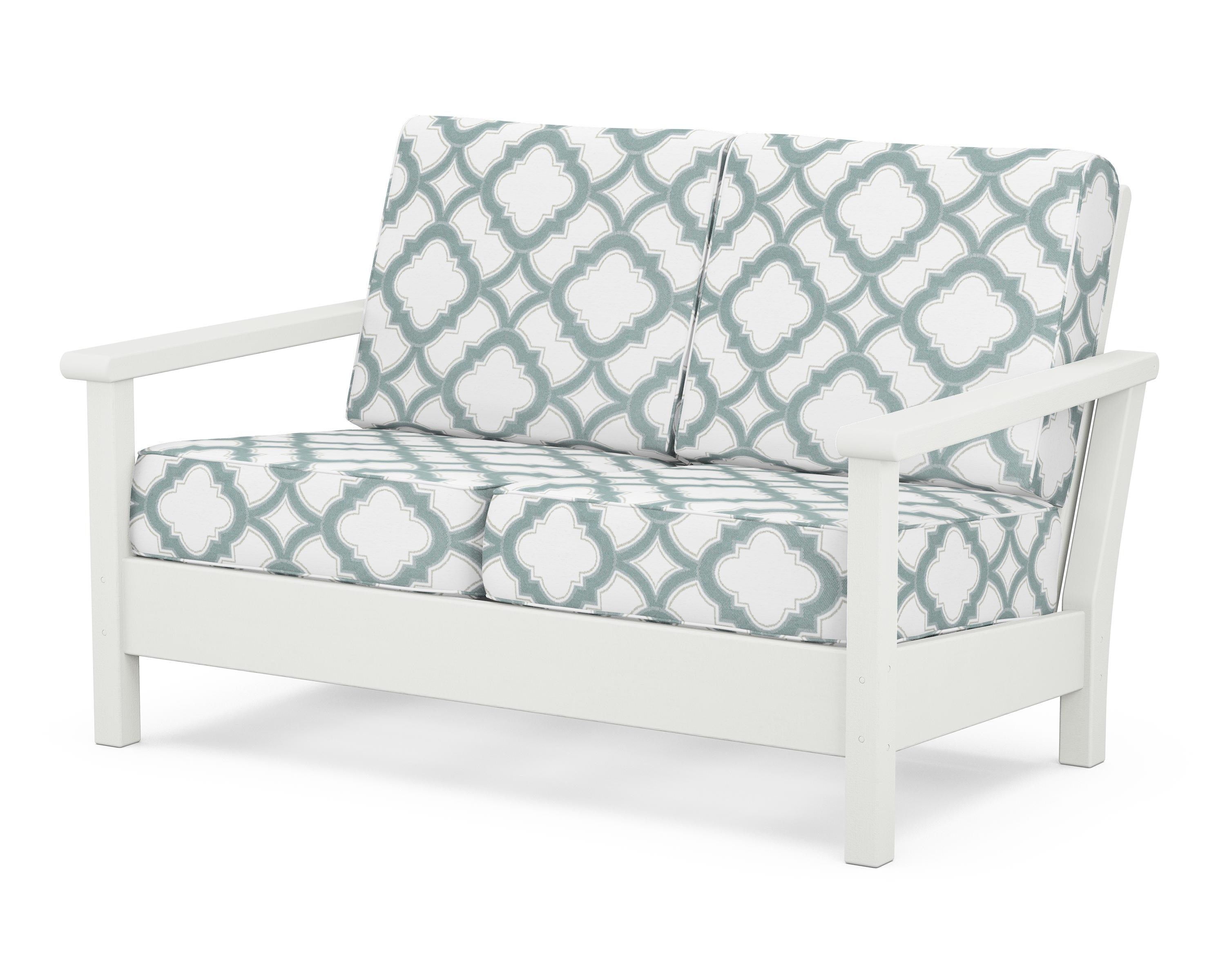 POLYWOOD® Harbour Deep Seating Loveseat in Vintage White / Trellis Glacier Spa