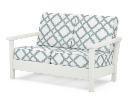 POLYWOOD® Harbour Deep Seating Loveseat in Vintage White / Trellis Glacier Spa