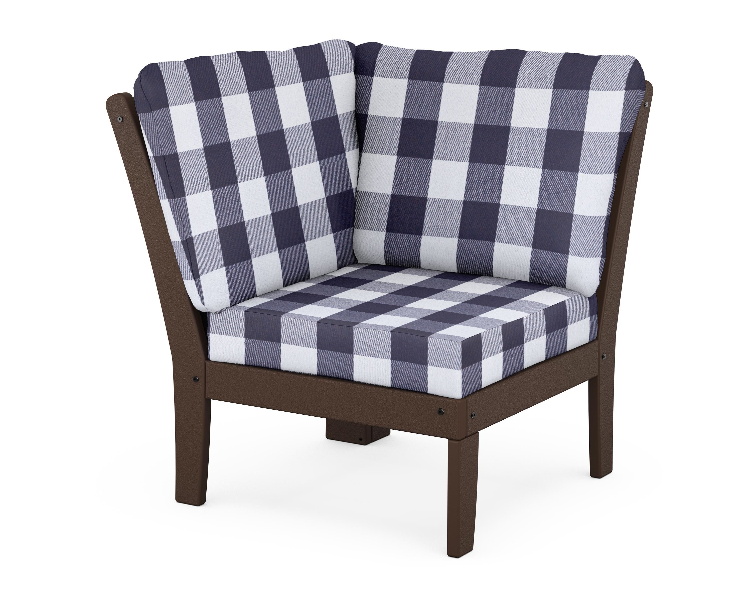 POLYWOOD® Braxton Modular Corner Chair in Mahogany / Buffalo Plaid Navy