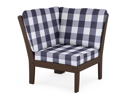 POLYWOOD® Braxton Modular Corner Chair in Mahogany / Buffalo Plaid Navy