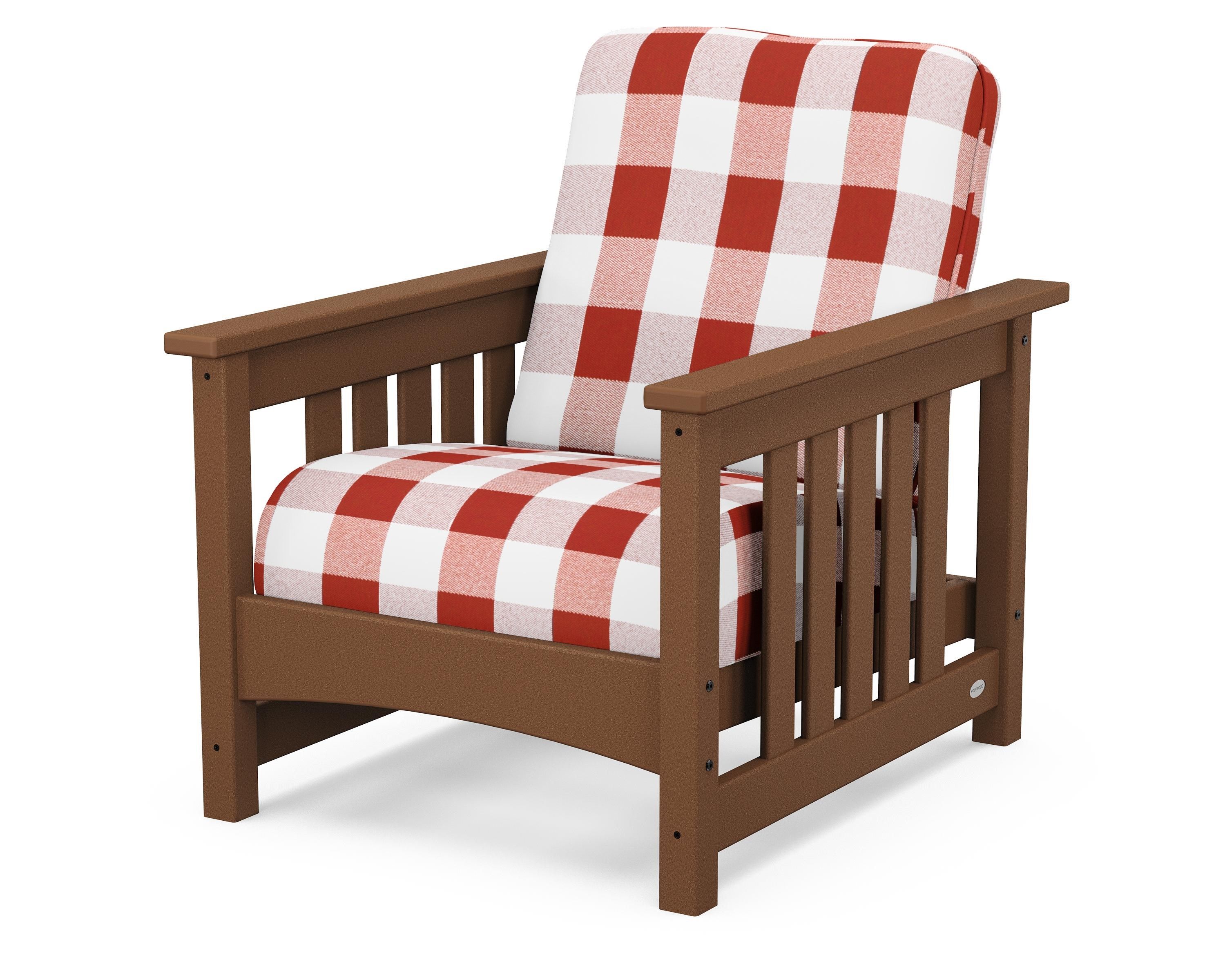 POLYWOOD® Club Mission Chair in Teak / Buffalo Plaid Crimson