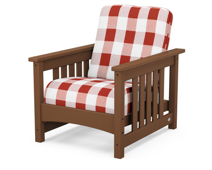 POLYWOOD® Club Mission Chair in Teak / Buffalo Plaid Crimson