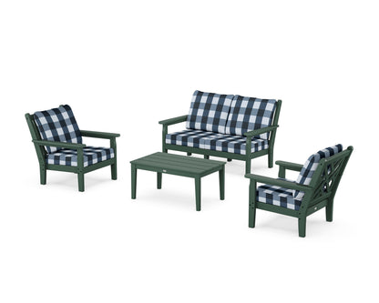 POLYWOOD® Chippendale 4-Piece Deep Seating Set with Loveseat in Green / Buffalo Plaid Marine Indigo