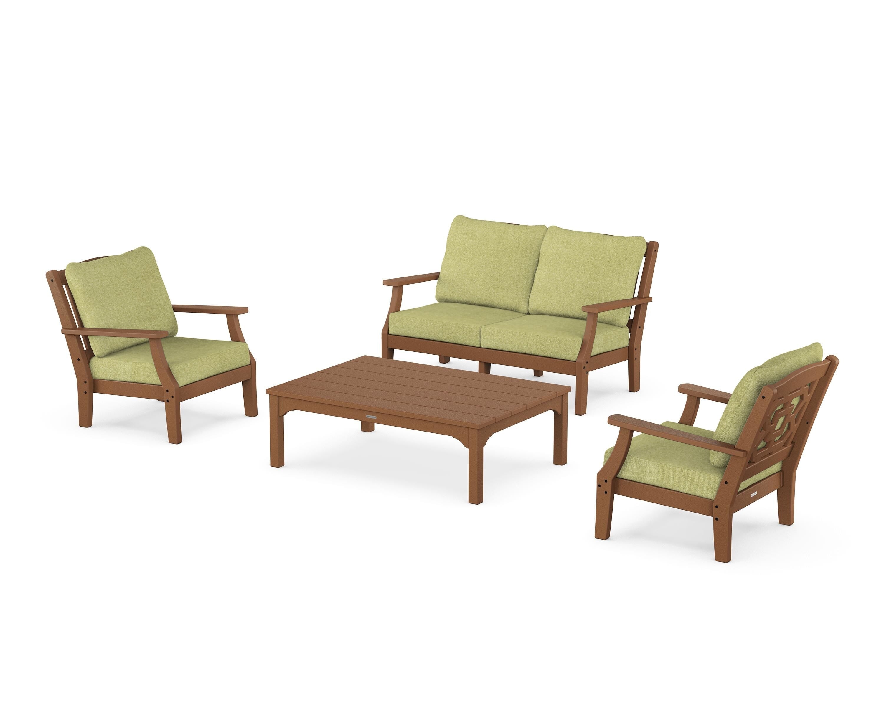 Martha Stewart by POLYWOOD® Chinoiserie 4-Piece Deep Seating Set with Loveseat in Teak / Chartreuse Boucle