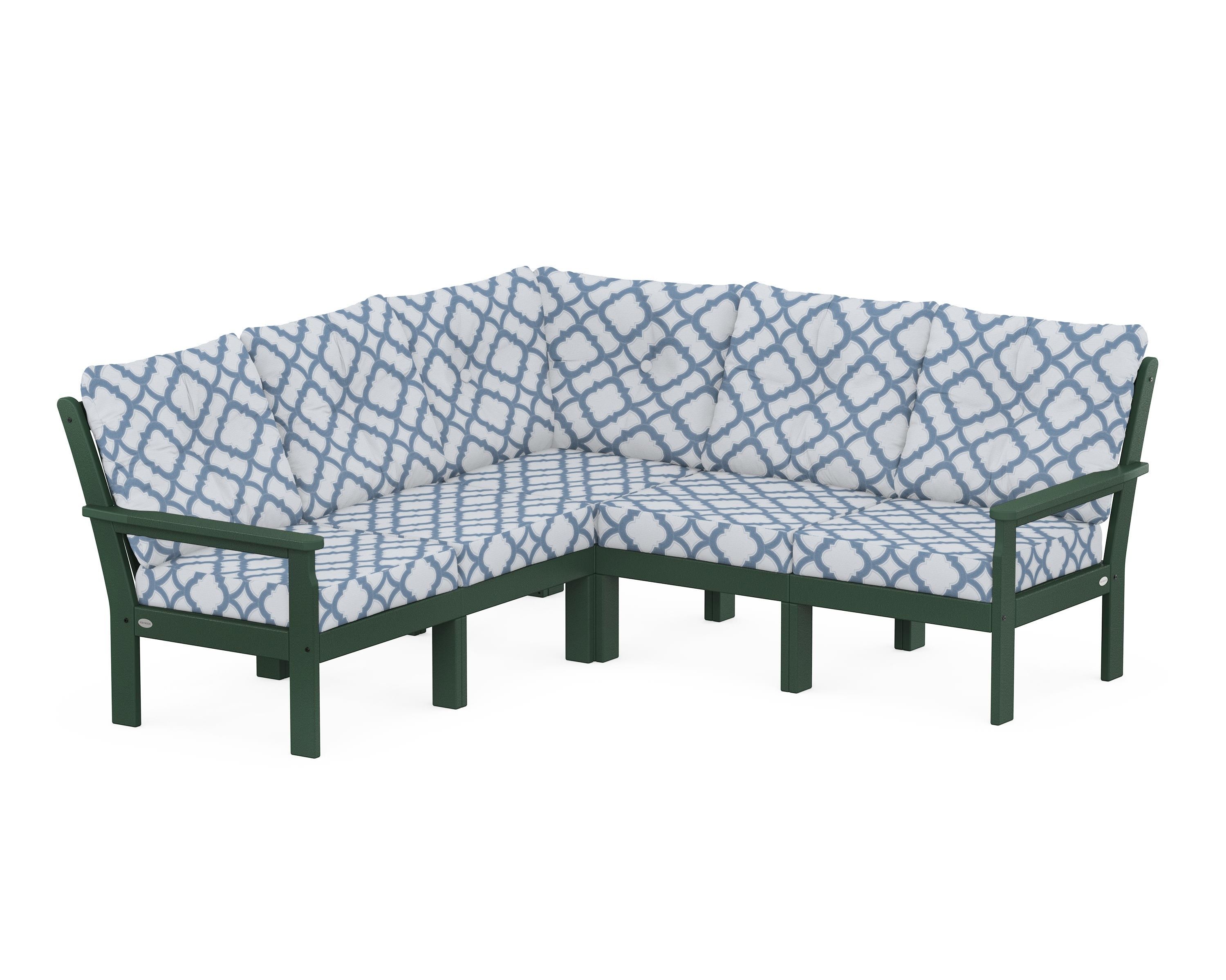 POLYWOOD® Vineyard 5-Piece Sectional in Green / Trellis Sky Blue