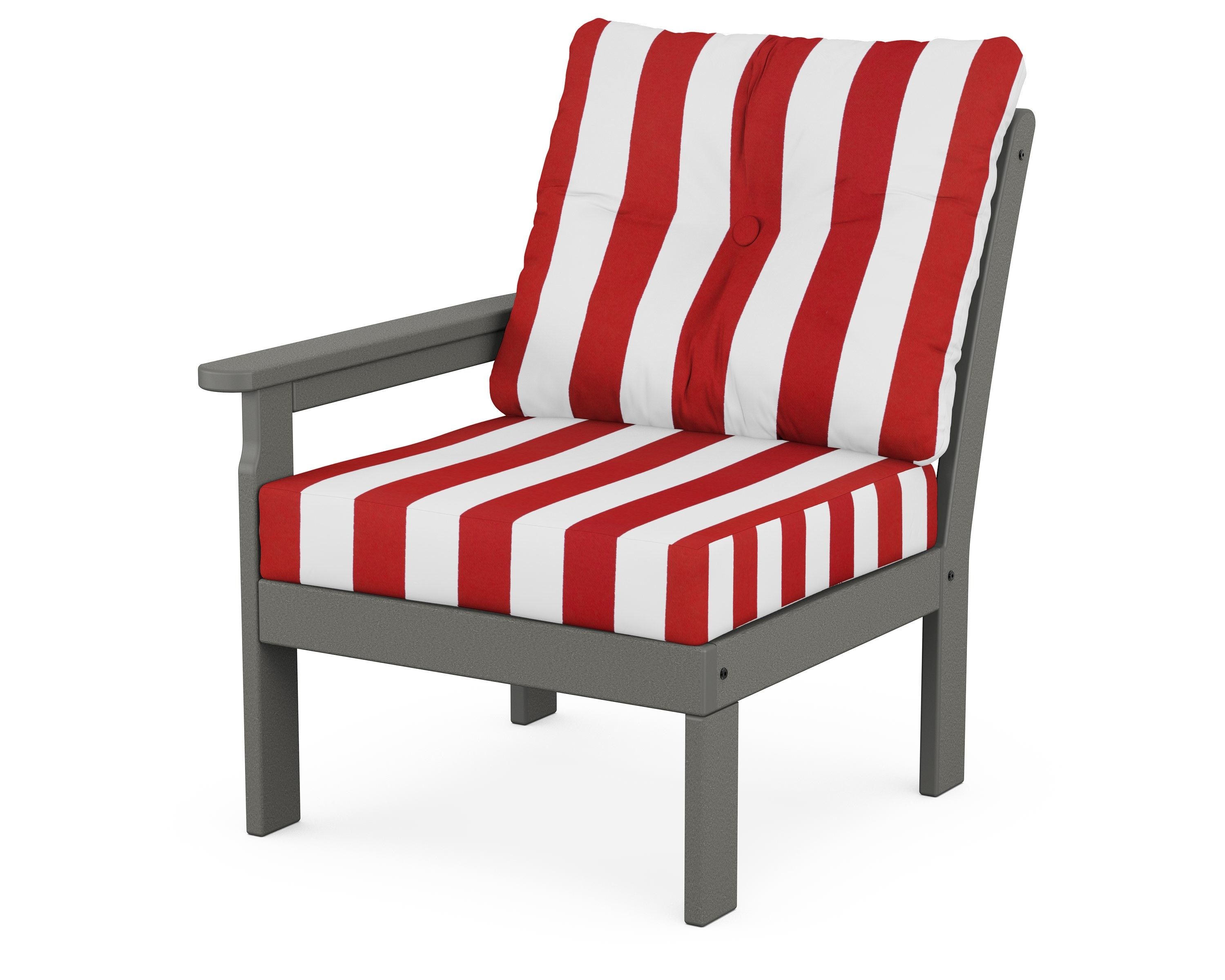 POLYWOOD® Vineyard Modular Left Arm Chair in Slate Grey / Cabana Stripe Crimson