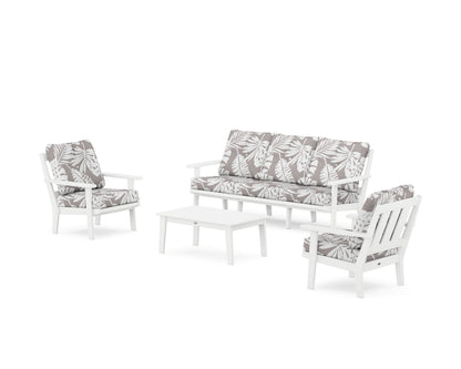 POLYWOOD® Oxford 4-Piece Deep Seating Set with Sofa in White / Leaf Grey Mist